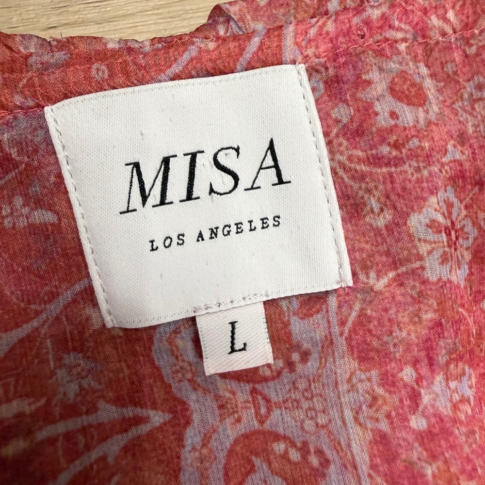 MISA Los Angeles Natasha Dress Pink Floral Ruffle Midi High-Low Coquette Large - Picture 7 of 11